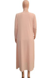 Pink Fashion Sexy adult Ma'am Solid Two Piece Suits pencil Long Sleeve Two Pieces