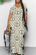 Beige Casual Street Graffiti Print Letters Pocket Contrast V Neck Printed Dresses