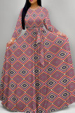 Red Elegant Print Patchwork Strap Design O Neck Long Dresses