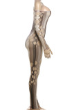 Black Sexy Stripe Hollow Out Patchwork Backless Off Shoulder Skinny Jumpsuits