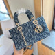 The cowboy blue Daily Celebrities Letters Patchwork Metal Accessories Trim Contrast Bags