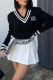 Black Casual Daily Letters Weave Contrast V Neck Tops