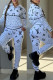 White Casual Print Patchwork Zipper Collar Long Sleeve Two Pieces