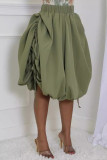 Army Green Casual Solid Color Draw String Patchwork Loose High Waist Patchwork Bottoms