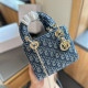 The cowboy blue Casual Daily Letters Patchwork Metal Accessories Trim Contrast Bags