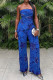 Blue Casual Print Patchwork Backless Strapless Sleeveless Two Pieces