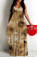Khaki Sexy Casual Print Backless Spaghetti Strap Long Dresses