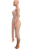 Pink Fashion Sexy adult Ma'am Solid Two Piece Suits pencil Long Sleeve Two Pieces