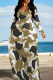 White Black Casual Print Patchwork O Neck Long Dresses