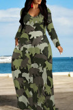 Green Casual Print Patchwork O Neck Long Dresses