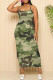 Light Green Casual Print Patchwork Backless Spaghetti Strap Sling Dresses