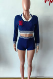Blue Street Letters Patchwork Contrast Turndown Collar Long Sleeve Two Pieces