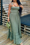 Green Elegant Solid Color Patchwork Backless Spaghetti Strap Sling Dresses