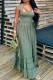 Green Elegant Solid Color Patchwork Backless Spaghetti Strap Sling Dresses
