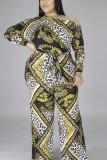 Green Casual Knitting Print Patchwork Oblique Collar Regular Plus Size Jumpsuits