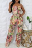Colour Casual Print Backless Strapless Bodycon Jumpsuits