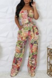 Colour Casual Print Backless Strapless Bodycon Jumpsuits
