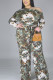 Green Casual Knitting Print Patchwork Oblique Collar Regular Plus Size Jumpsuits