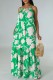 Green Casual Print Backless Spaghetti Strap Long Dresses
