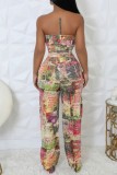 Colour Casual Print Backless Strapless Bodycon Jumpsuits