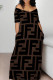 Black Brown Casual Letters Pocket Patchwork Backless Off Shoulder Long Dresses