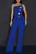 Blue Casual Solid Color Backless Strapless Bodycon Jumpsuits