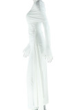 White Elegant Solid Color Patchwork Ruched O Neck Sleeveless Two Pieces
