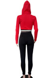 Red Casual Letters Draw String Patchwork Zipper Zipper Collar Long Sleeve Two Pieces