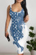White Blue Casual Letter Print Gradient Contrast U Neck Printed Dresses
