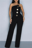 Green Casual Solid Color Backless Strapless Bodycon Jumpsuits