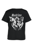 Black Casual Street Cartoon Print Letters O Neck T-Shirts