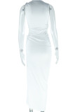 White Elegant Solid Color Patchwork Ruched O Neck Sleeveless Two Pieces
