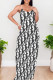 White Casual Letters Patchwork Backless Spaghetti Strap Sling Dresses