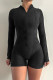Black Sexy Solid Color Patchwork Zipper Zipper Collar Skinny Rompers