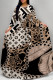 Brown Elegant Floral Print Letters Leopard Lace Up Contrast O Neck Printed Dresses