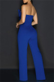 Green Casual Solid Color Backless Strapless Bodycon Jumpsuits