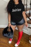 Black Casual Street Cartoon Print Letters O Neck T-Shirts