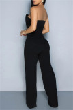 Green Casual Solid Color Backless Strapless Bodycon Jumpsuits