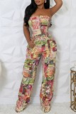 Colour Casual Print Backless Strapless Bodycon Jumpsuits