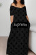 Black Casual Letters Pocket Patchwork Backless Off Shoulder Long Dresses
