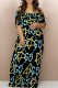 Yellow And Blue Casual Letters Pocket Patchwork Backless Off Shoulder Long Dresses