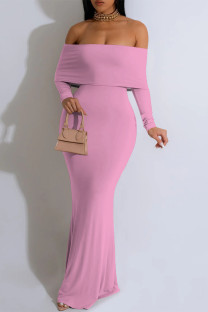Pink Sexy Solid Color Off Shoulder One Step Skirt Dresses
