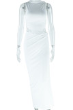 White Elegant Solid Color Patchwork Ruched O Neck Sleeveless Two Pieces