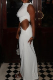 White Elegant Solid Color Patchwork Ruched O Neck Sleeveless Two Pieces