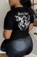 Black Casual Street Cartoon Print Letters O Neck T-Shirts