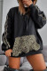 Black Casual Leopard Print Draw String Pocket Patchwork Hooded Tops