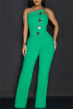 Green Casual Solid Color Backless Strapless Bodycon Jumpsuits