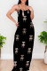 Black Sexy Letters Patchwork Backless Spaghetti Strap Sling Dresses