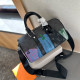 Gray Blue Street Daily Graffiti Print Letters Patchwork Zipper Contrast Bags