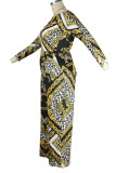 Green Casual Knitting Print Patchwork Oblique Collar Regular Plus Size Jumpsuits